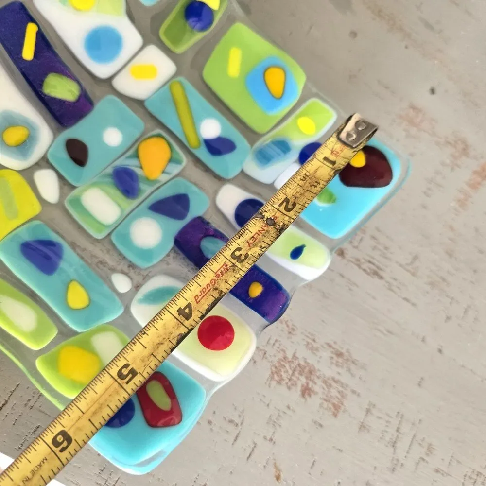 Studio Fused Art Glass Slumped Dish Geometric Mosaic Trinket Catchall 6